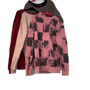 Girls SZ 10 Pink, Gray, Red & Black heart & checks Patterned Sweatshirt bundle